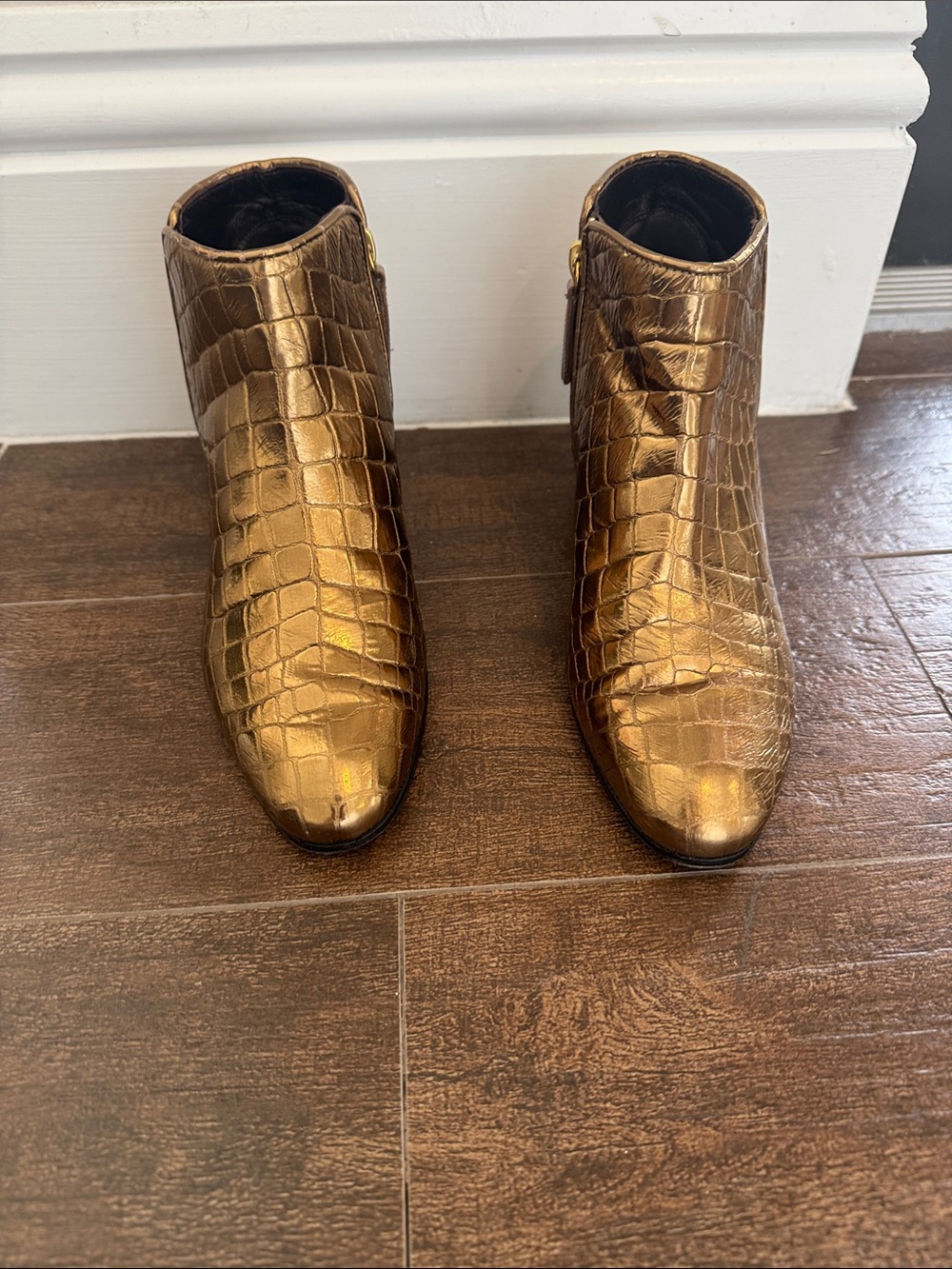 Giuseppe Zanotti Metallic Croc-Embossed Ankle Boots - Gold